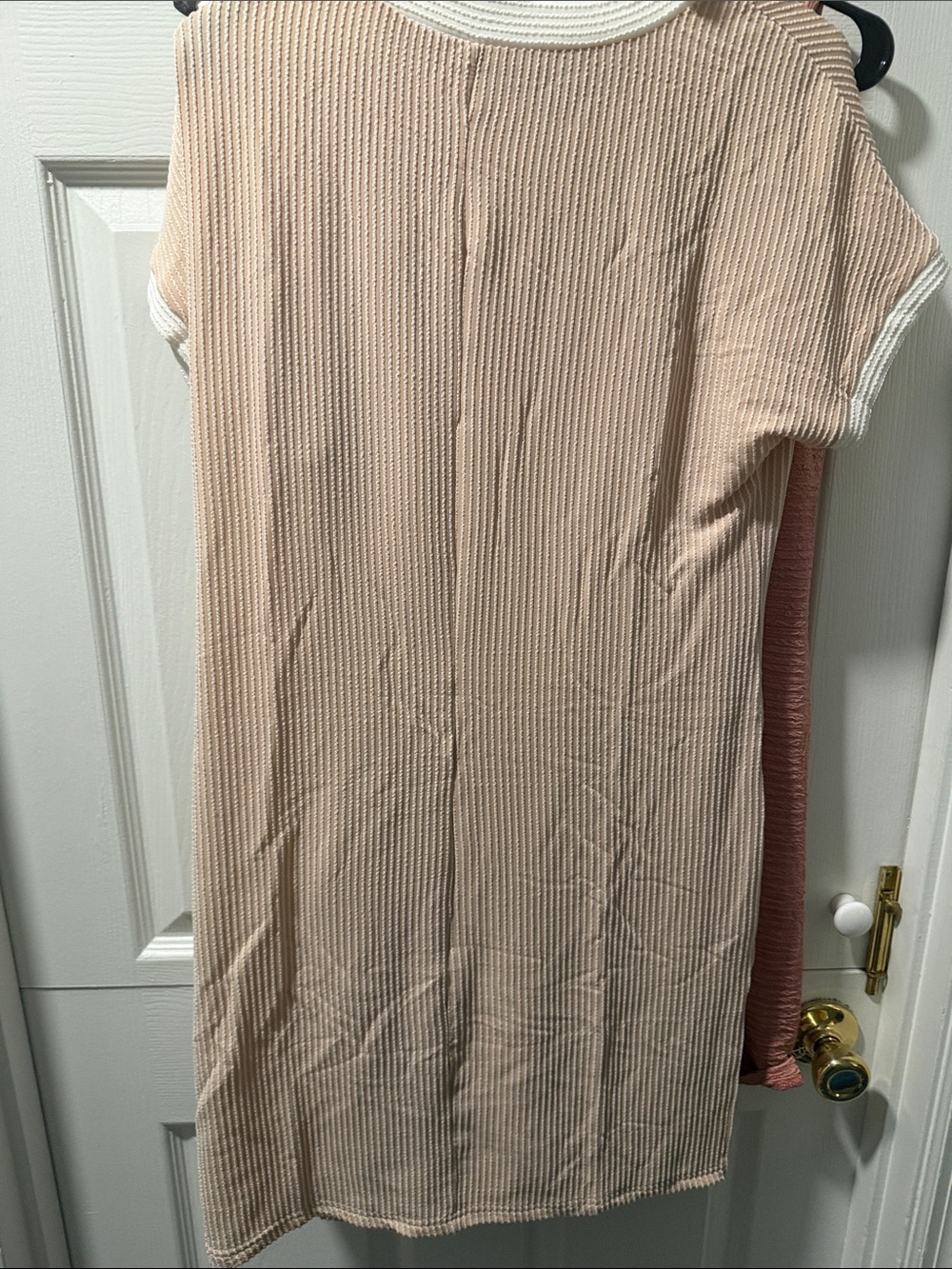 Peach Ribbed Knit Pocket Tee Dress with White Trim - Picture 3 of 5